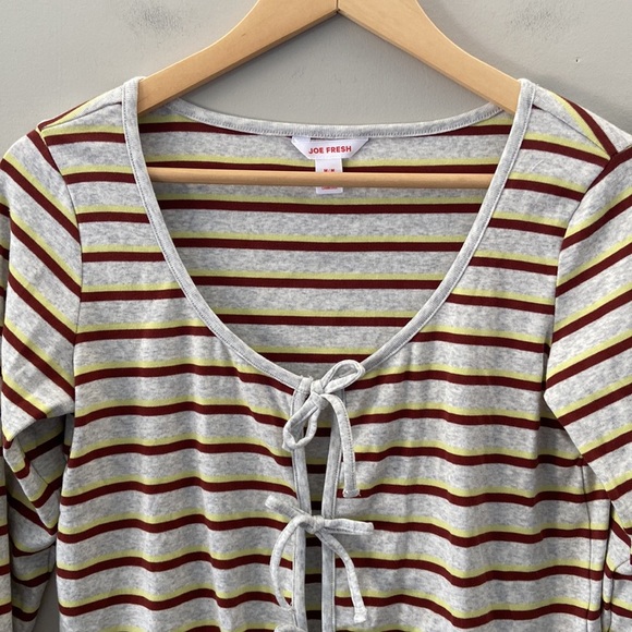 Joe Fresh Tie Front Long Sleeve Striped Y2K Styled Lightweight Cardigan - Picture 2 of 4